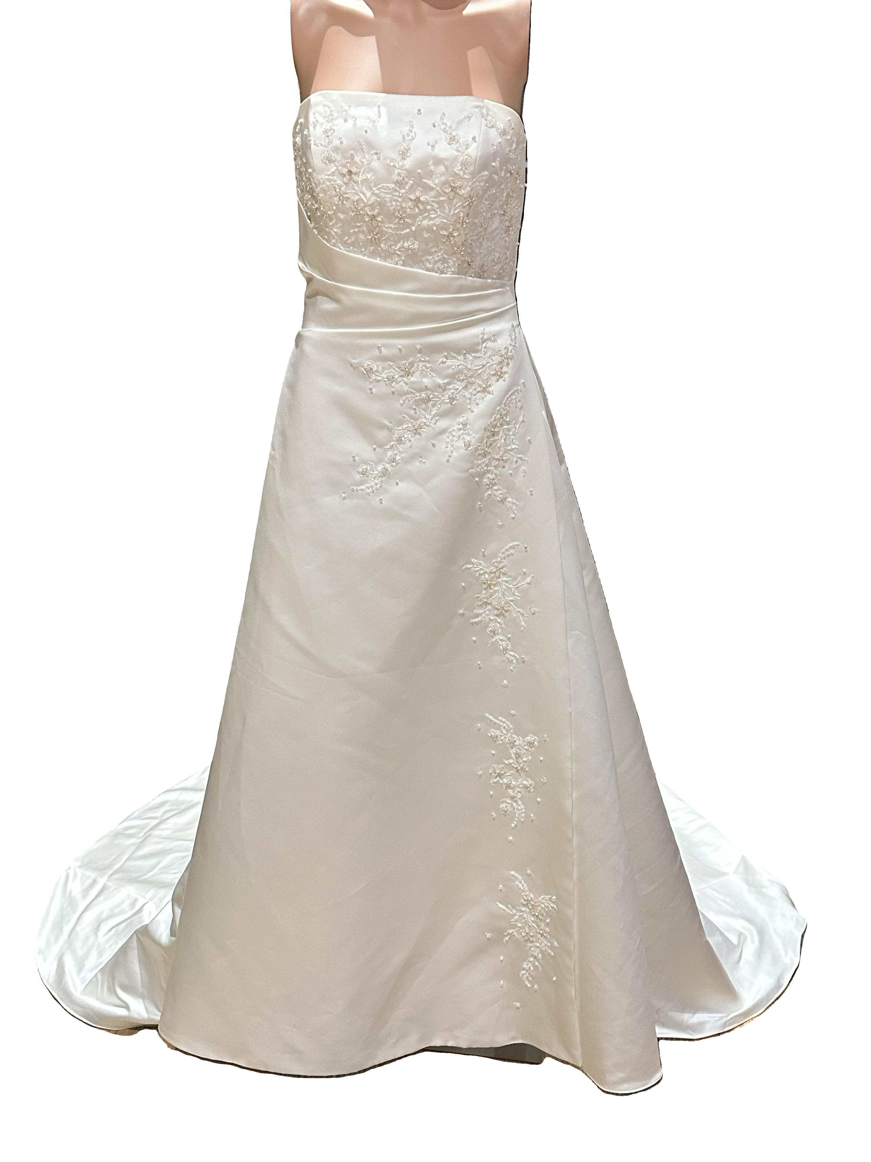 Michaelangelo Collection Ivory A-Line Satin Gown with Beading SIZE 8