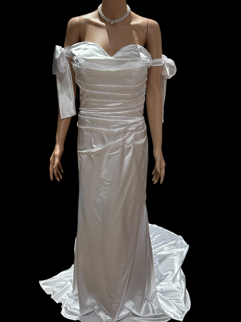 Custom made Elegant Satin Mermaid Wedding Dress with Ruched Bodice & Cap Sleeves | Vintage-Inspired Bridal Gown SIZE 10
