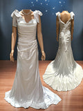 Custom made Elegant Satin Mermaid Wedding Dress with Ruched Bodice & Cap Sleeves | Vintage-Inspired Bridal Gown SIZE 10