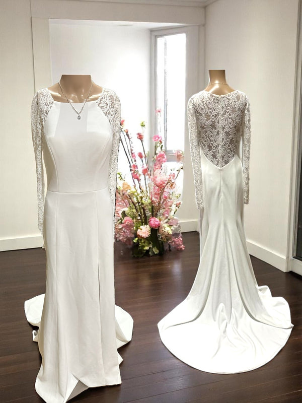 Jenny Yoo- Vow'd Fitted Long Sleeve Sheath with Dress with Elegant Lace/ SIZE 4