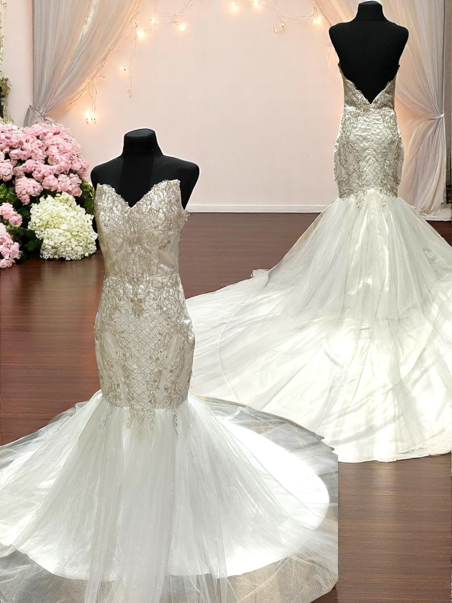 Custom Modern Mermaid-Style Wedding Gown with a Stunning Sweetheart Neckline- SIZE4