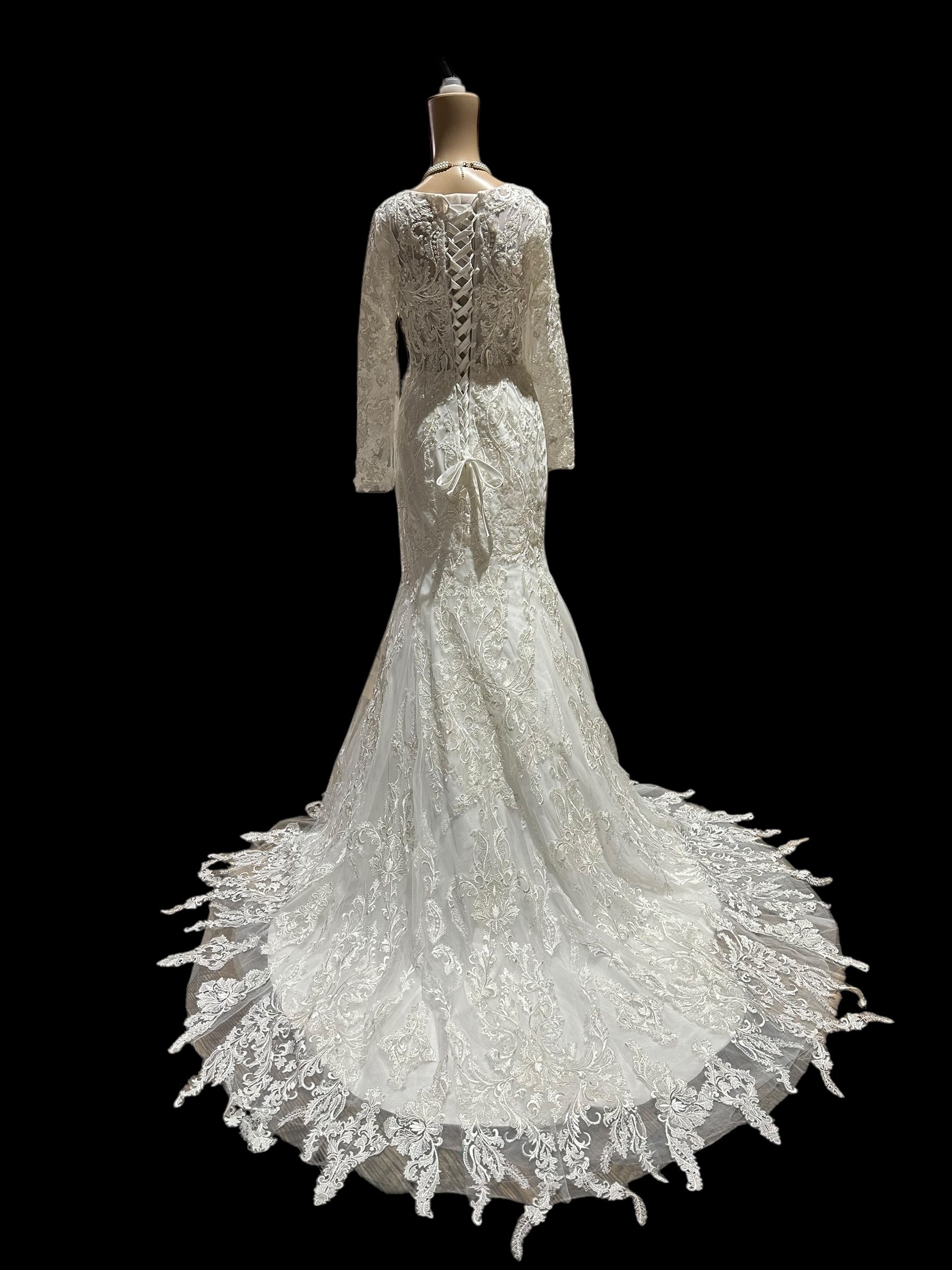 Custom Fitted Sheath Illusion Neckline Bridal Gown- SIZE 4