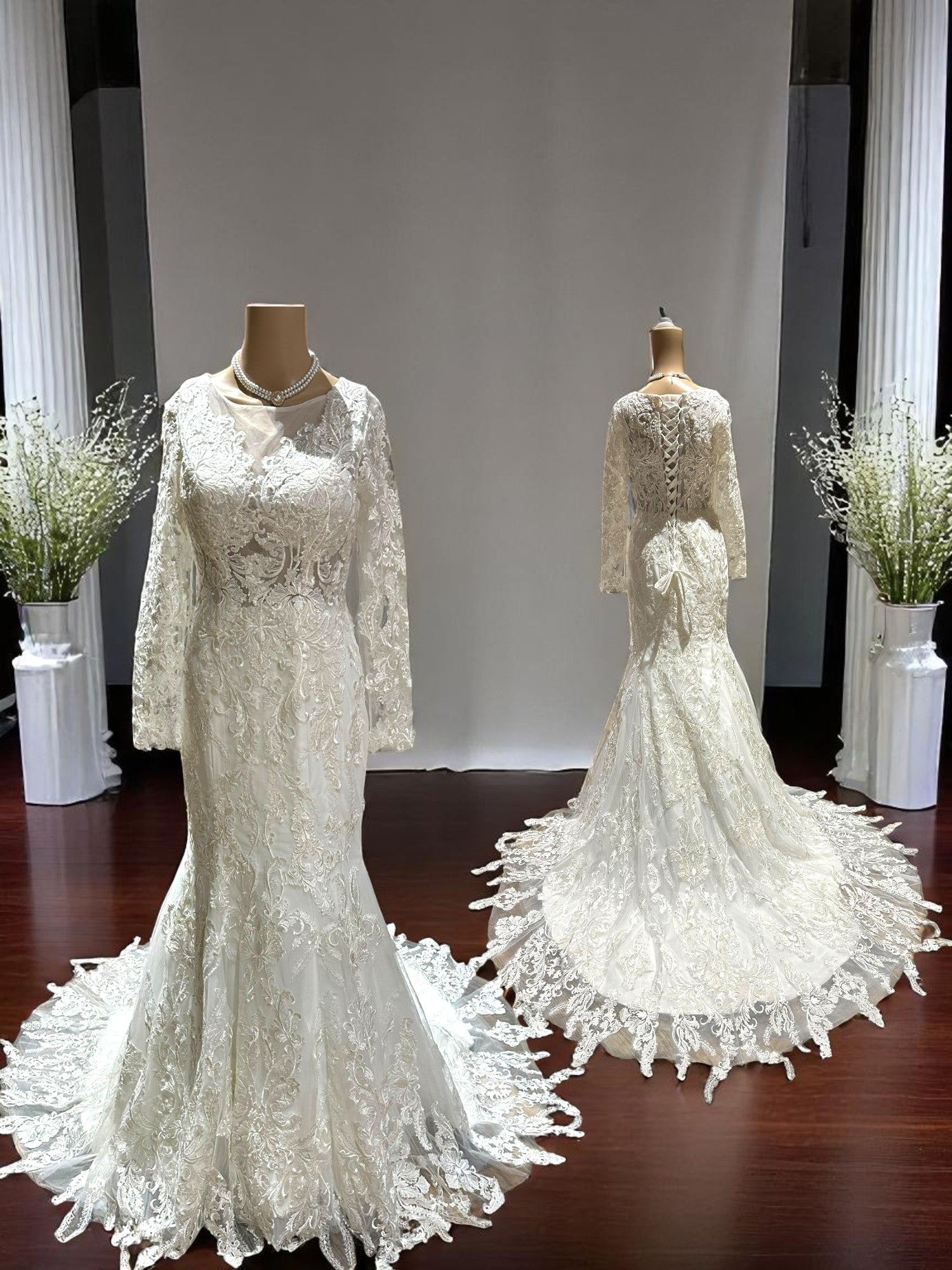 Custom Fitted Sheath Illusion Neckline Bridal Gown- SIZE 4