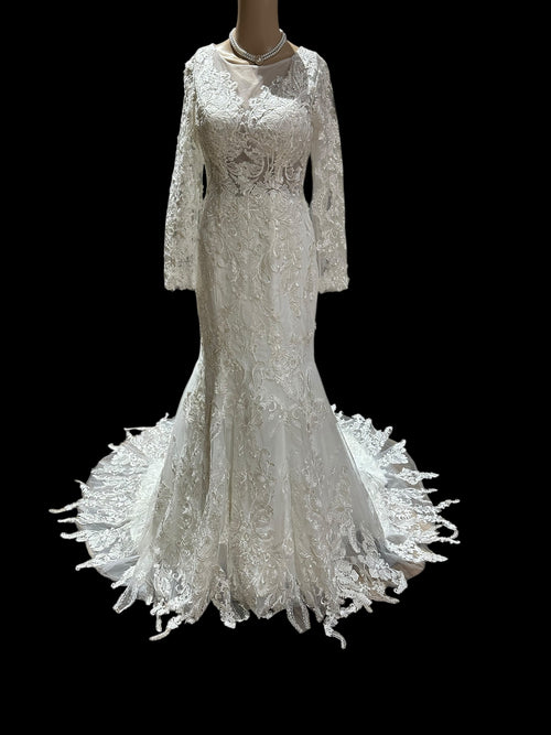 Custom Fitted Sheath Illusion Neckline Bridal Gown- SIZE 4