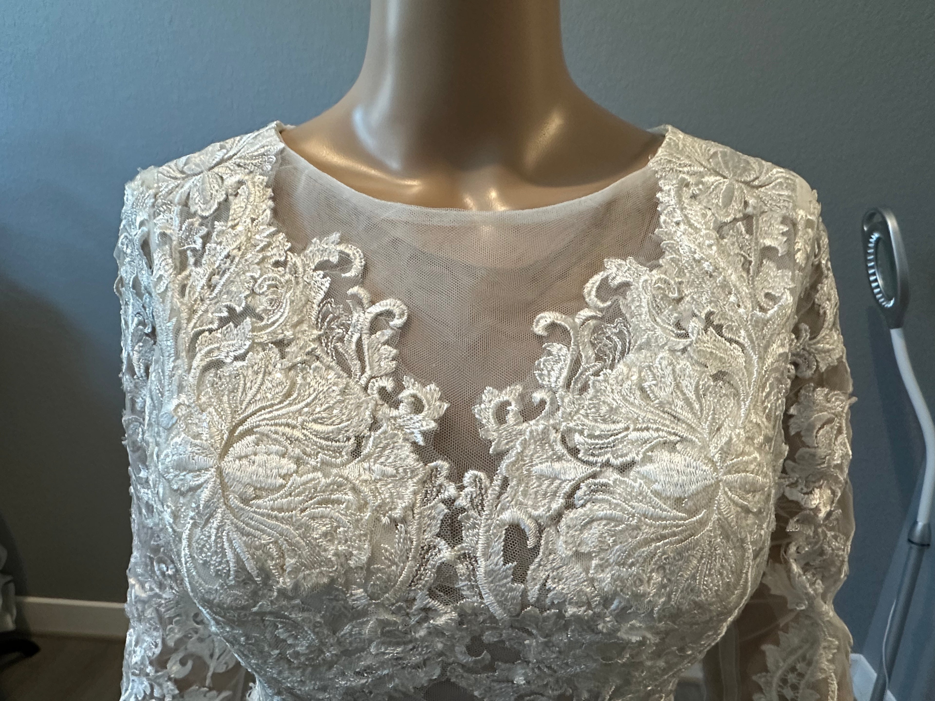 Custom Fitted Sheath Illusion Neckline Bridal Gown- SIZE 4