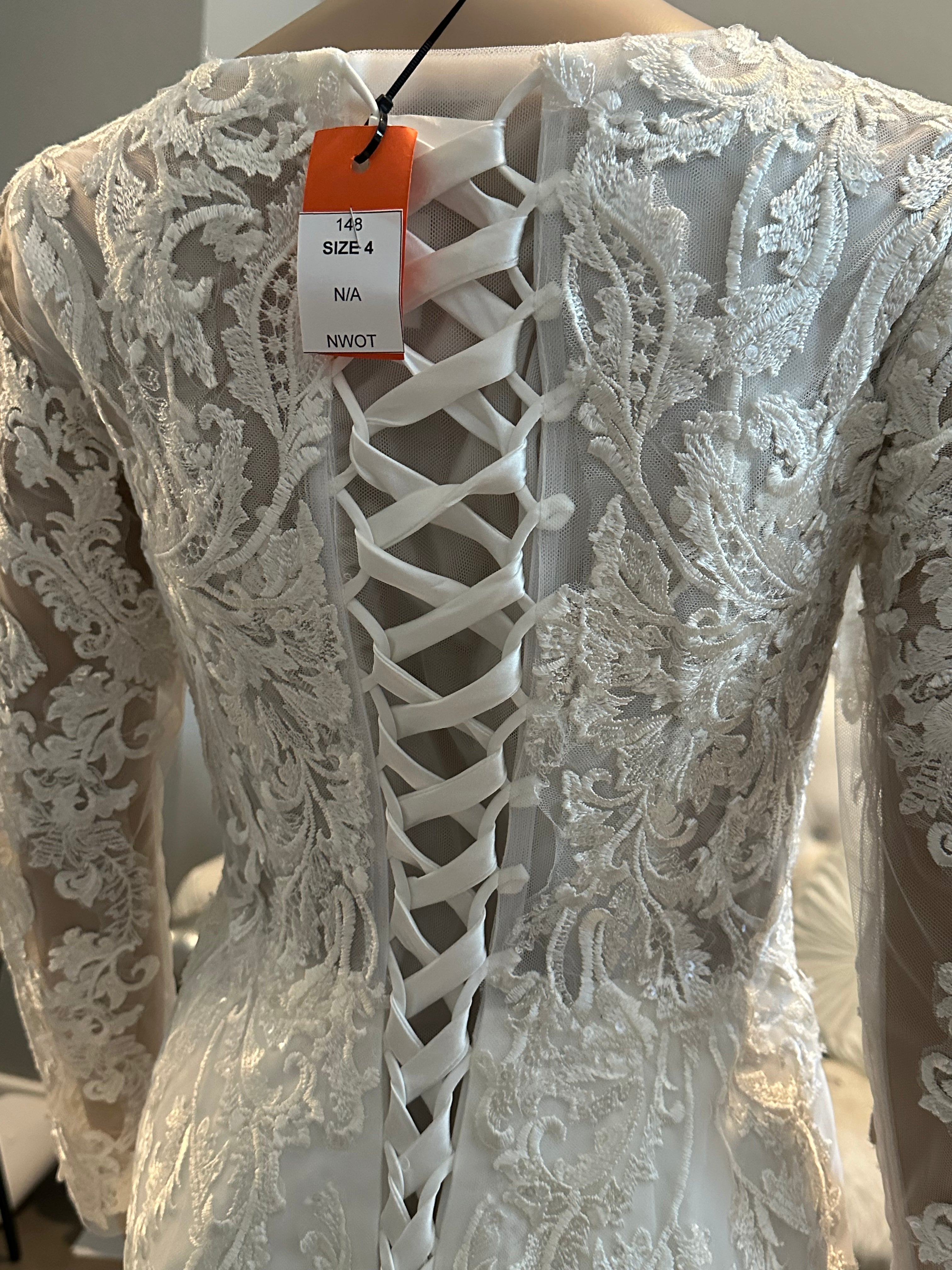 Custom Fitted Sheath Illusion Neckline Bridal Gown- SIZE 4