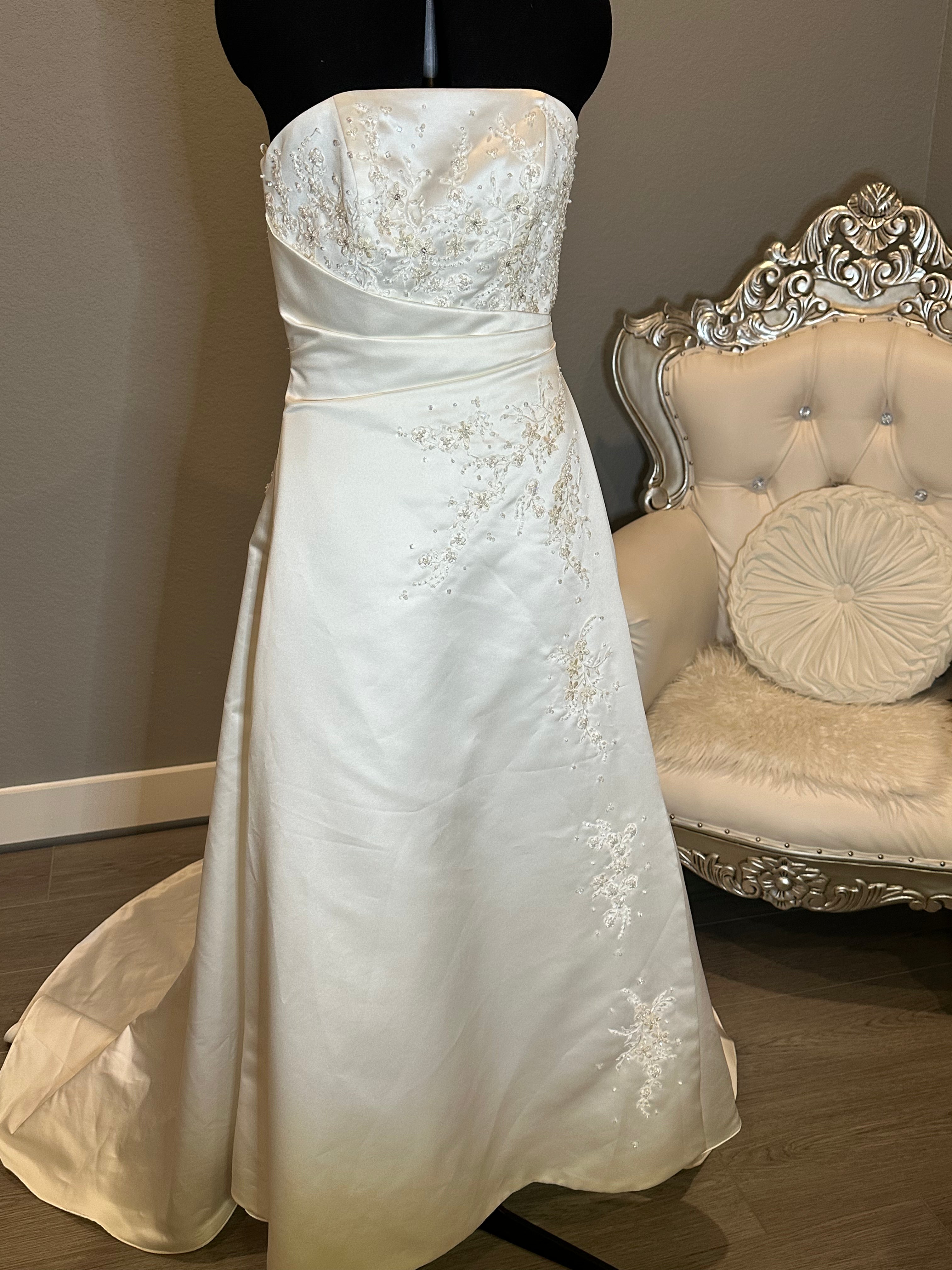 Michaelangelo Collection Ivory A-Line Satin Gown with Beading SIZE 8