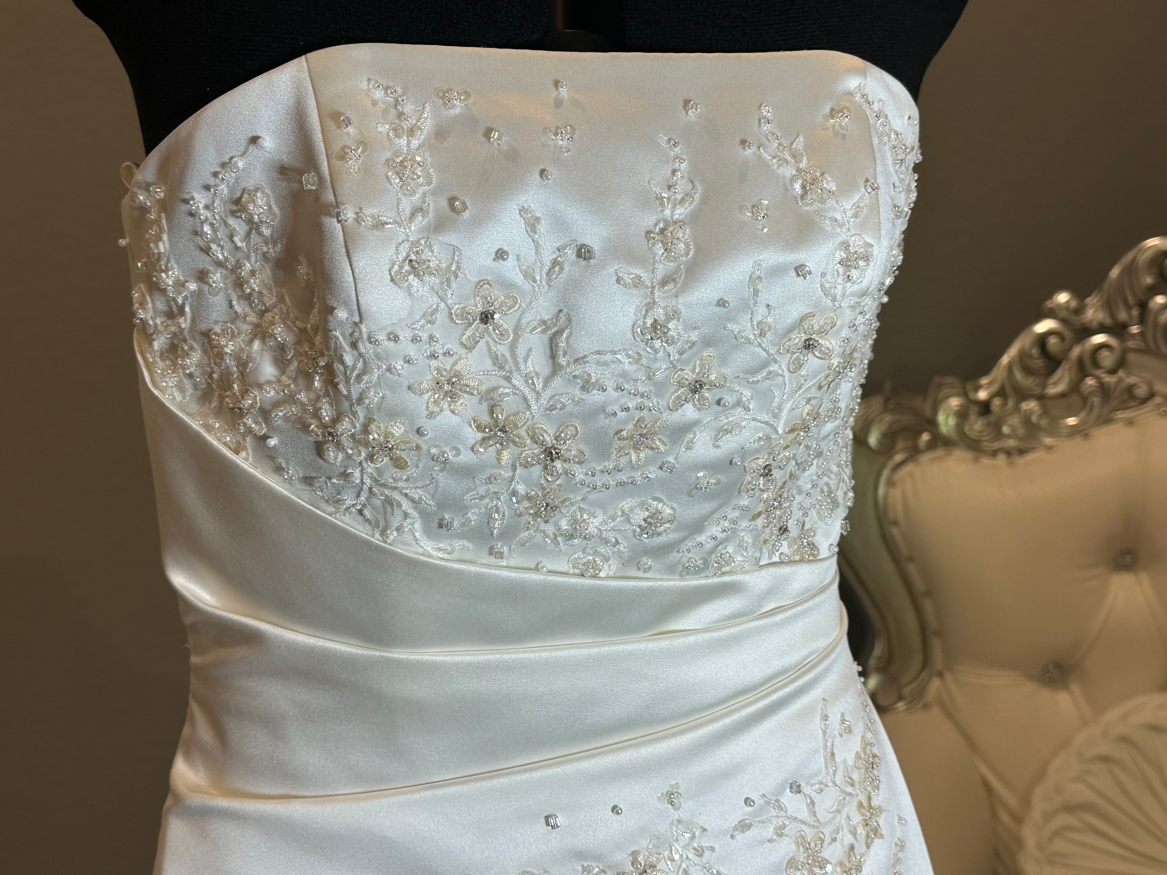 Michaelangelo Collection Ivory A-Line Satin Gown with Beading SIZE 8