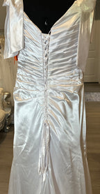 Custom made Elegant Satin Mermaid Wedding Dress with Ruched Bodice & Cap Sleeves | Vintage-Inspired Bridal Gown SIZE 10