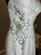 Simone Carvalli Elegant Mermaid Wedding Dress with Beaded Ruched Bodice & Tulle Skirt Train SIZE 12