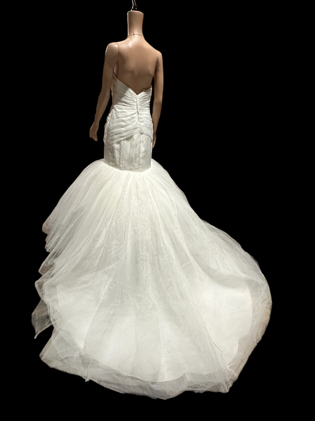 Simone Carvalli Elegant Mermaid Wedding Dress with Beaded Ruched Bodice & Tulle Skirt Train SIZE 12