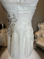 Simone Carvalli Elegant Mermaid Wedding Dress with Beaded Ruched Bodice & Tulle Skirt Train SIZE 12
