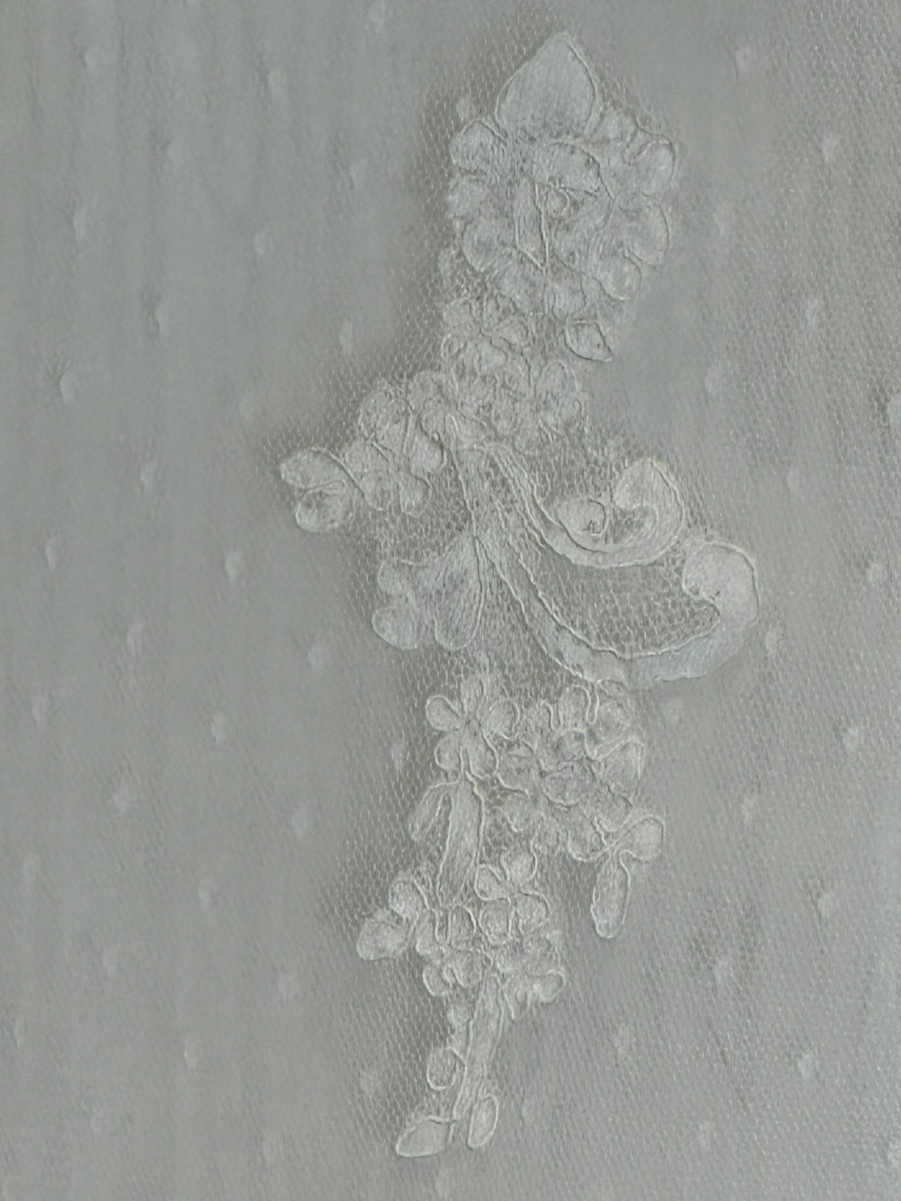 La Sposa Pronovias Lace A-Line Wedding Dress w/ Straight Neckline, Button Back & Chapel Train SIZE 14