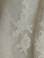 La Sposa Pronovias Lace A-Line Wedding Dress w/ Straight Neckline, Button Back & Chapel Train SIZE 14
