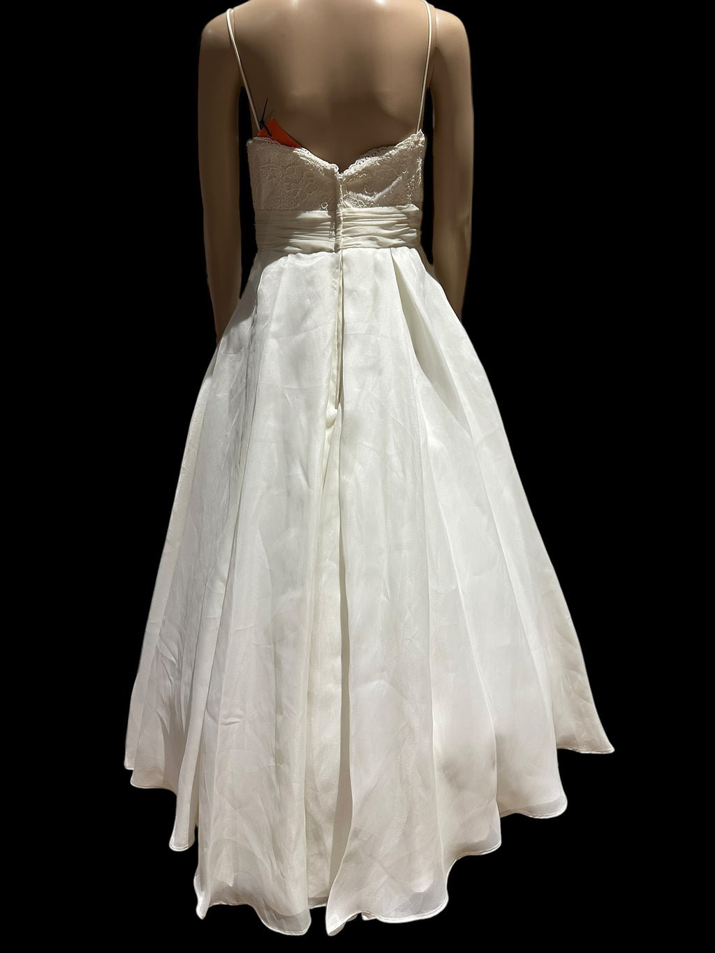 David’s Bridal Galina A-Line Wedding Dress w/ Lace Bodice, Spaghetti Straps & Floral Waist Detail SIZE 12