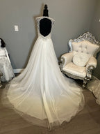 Blue by Enzoani Halifax A-Line Tulle Wedding Dress w/ Beaded Cap Sleeves & Open Back SIZE 8