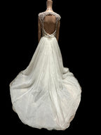 Blue by Enzoani Halifax A-Line Tulle Wedding Dress w/ Beaded Cap Sleeves & Open Back SIZE 8