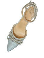 A New Day Silver Rhinestone Bow Heels – Pointed Toe Ankle Strap Pumps- SIZE 10