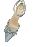 A New Day Silver Rhinestone Bow Heels – Pointed Toe Ankle Strap Pumps- SIZE 10