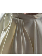 Alfred Angelo Satin A-Line Wedding Dress – Strapless Gown with Button Detail & Chapel Train SIZE 8