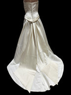 Alfred Angelo Satin A-Line Wedding Dress – Strapless Gown with Button Detail & Chapel Train SIZE 8
