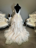 Allure Bridals Beaded Lace Wedding Dress with Tiered Tulle Skirt & Open Back SIZE 10