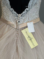 Allure Bridals Beaded Lace Wedding Dress with Tiered Tulle Skirt & Open Back SIZE 10