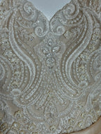 Allure Bridals Beaded Lace Wedding Dress with Tiered Tulle Skirt & Open Back SIZE 10