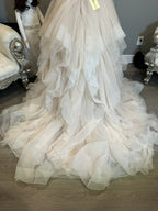 Allure Bridals Beaded Lace Wedding Dress with Tiered Tulle Skirt & Open Back SIZE 10