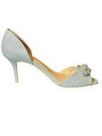 Jewel Badgley Mischka Crystal Bridal Heels– Silver Glitter Open Toe Wedding Shoes- SIZE 7.5