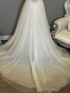 Blue by Enzoani Halifax A-Line Tulle Wedding Dress w/ Beaded Cap Sleeves & Open Back SIZE 8