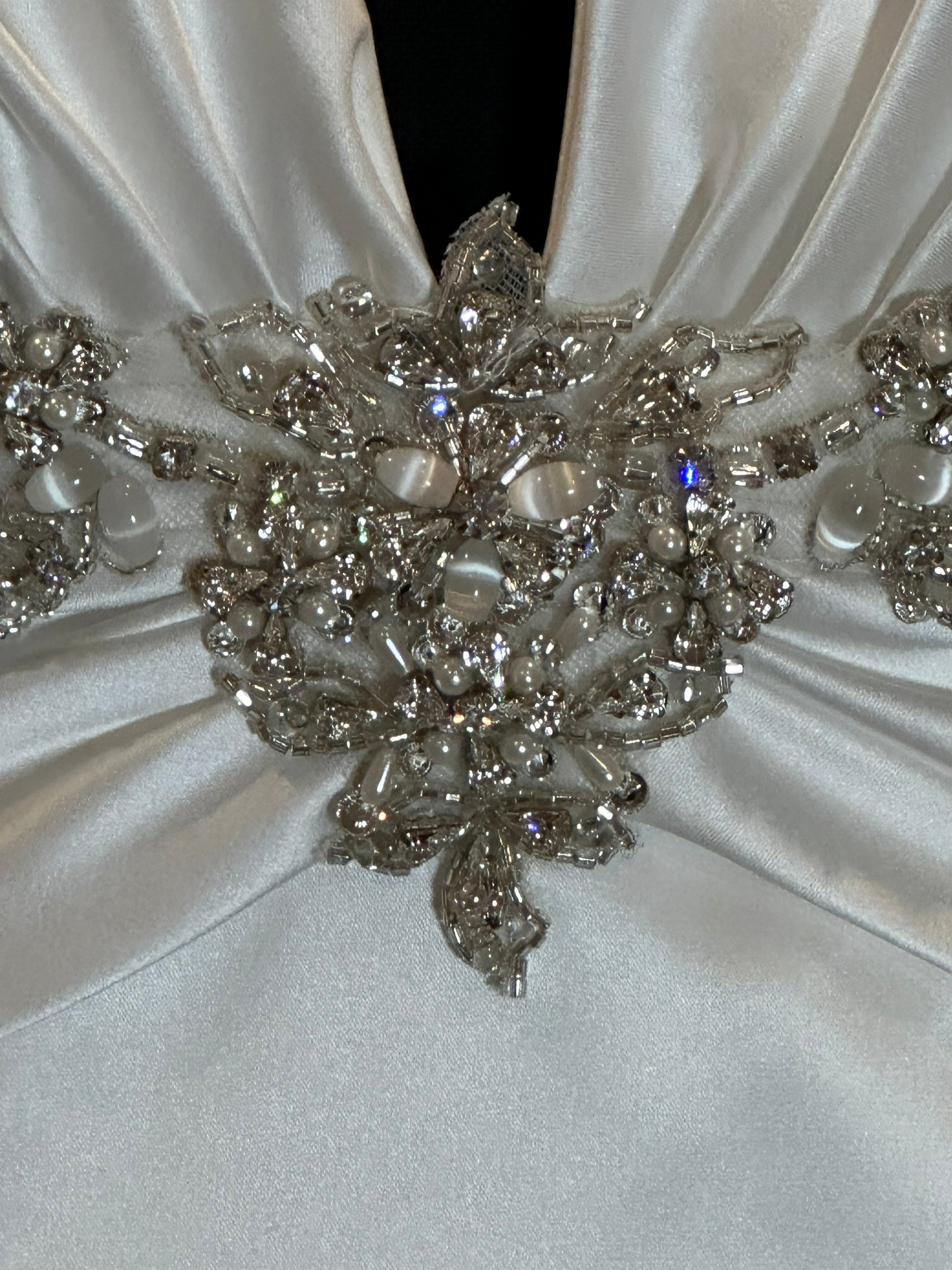 Impression Satin Halter Wedding Dress with Plunging Neckline & Beaded Waist Detail SIZE 12