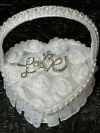 Heart-Shaped Wedding Ring Holder Box with Rhinestone “Love” Design
