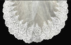 Cathedral Length Lace Wedding Veil with Blusher – Elegant Long Bridal Veil with Lace Trim