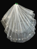 Fingertip Wedding Veil with Blusher – Floral Embroidered Lace Edge Bridal Veil
