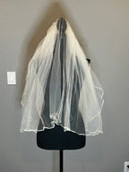 Wedding Veil with Blusher & Lace Edge – Fingertip Length Bridal Veil with Soft Tulle