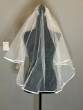 Fingertip Wedding Veil with Blusher – Classic Two-Tier Bridal Veil with Satin Edge