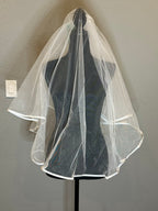 Fingertip Wedding Veil with Blusher – Classic Two-Tier Bridal Veil with Satin Edge