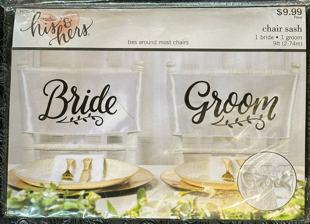 “Bride & Groom” Satin Wedding Chair Sash Set