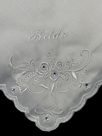 Bride Embroidered Wedding Handkerchief with Rhinestone Floral Design