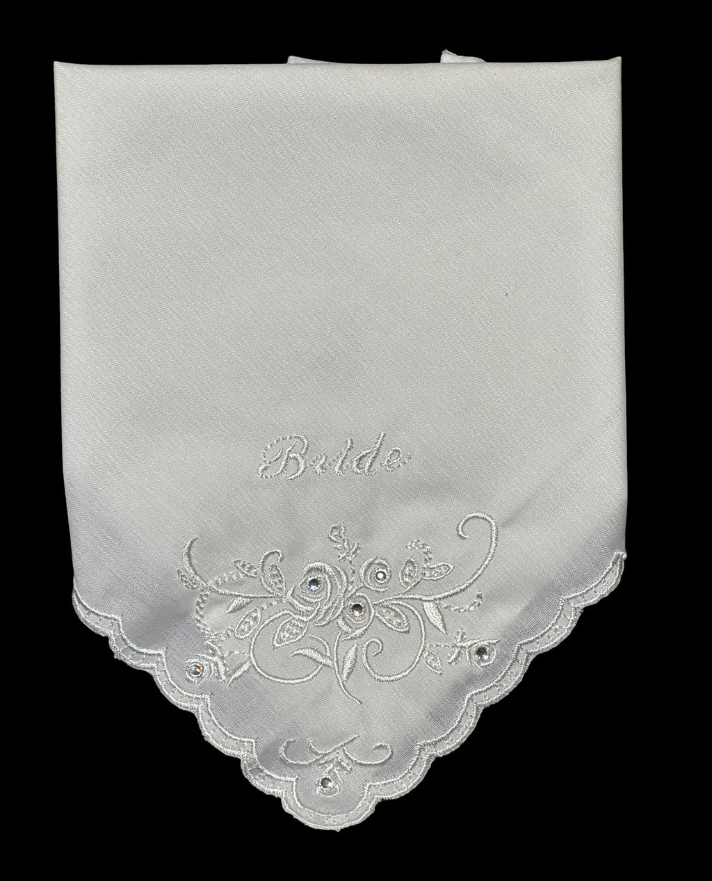 Bride Embroidered Wedding Handkerchief with Rhinestone Floral Design