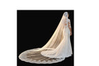 Cathedral Length Lace Wedding Veil with Blusher – Elegant Long Bridal Veil with Lace Trim