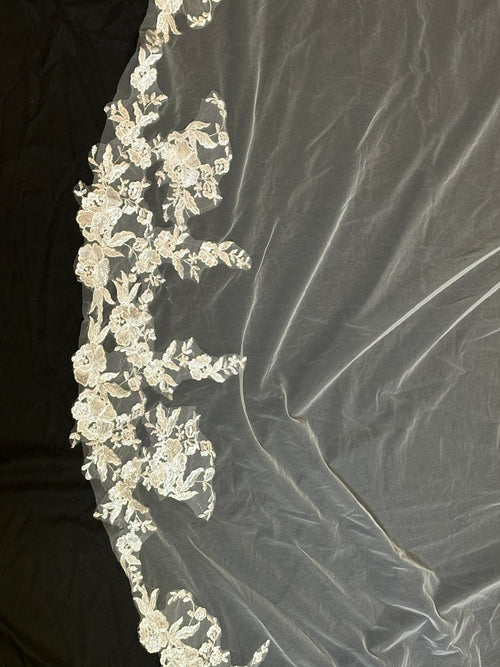 Cathedral Length Wedding Veil – Lace Edge Bridal Veil, Single Tier Soft Tulle Veil