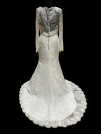 Christina Wu Long Sleeve Lace Mermaid Wedding Dress with Illusion Back & Train SIZE 10