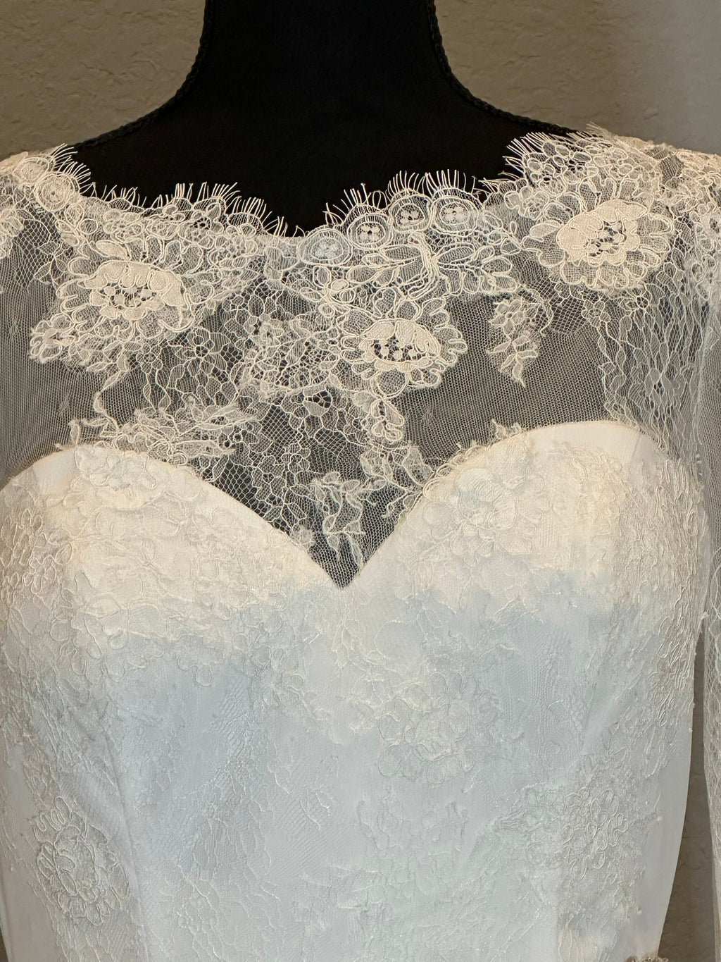 Christina Wu Long Sleeve Lace Mermaid Wedding Dress with Illusion Back & Train SIZE 10