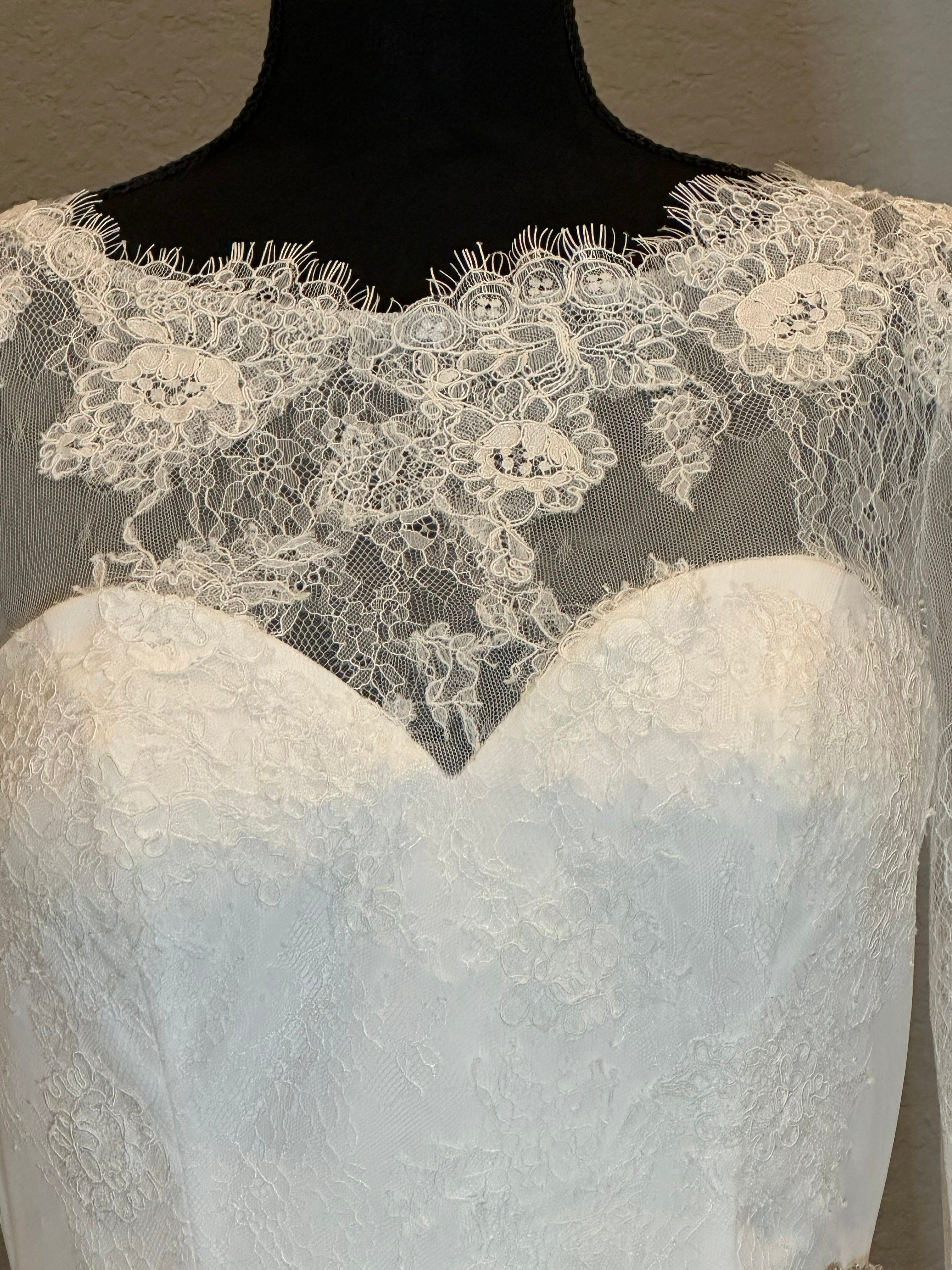 Christina Wu Long Sleeve Lace Mermaid Wedding Dress with Illusion Back & Train SIZE 10