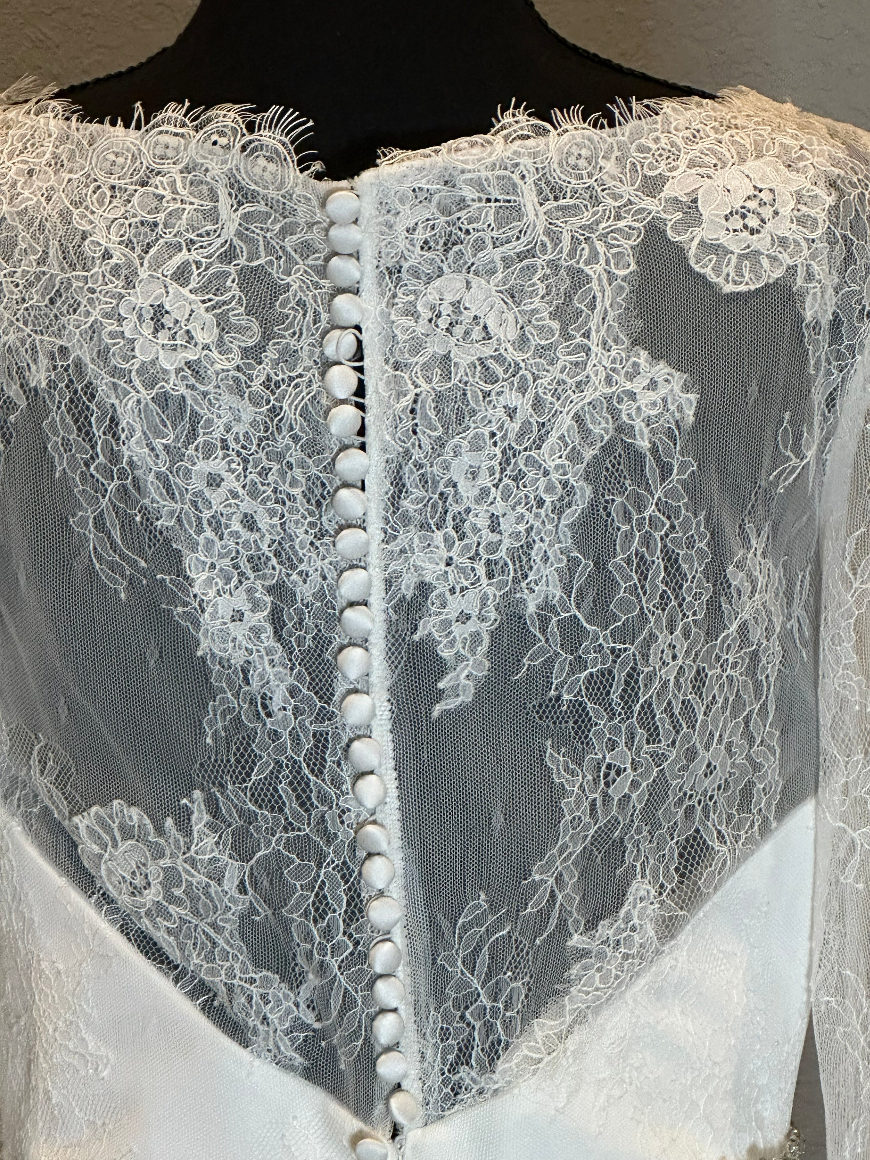 Christina Wu Long Sleeve Lace Mermaid Wedding Dress with Illusion Back & Train SIZE 10