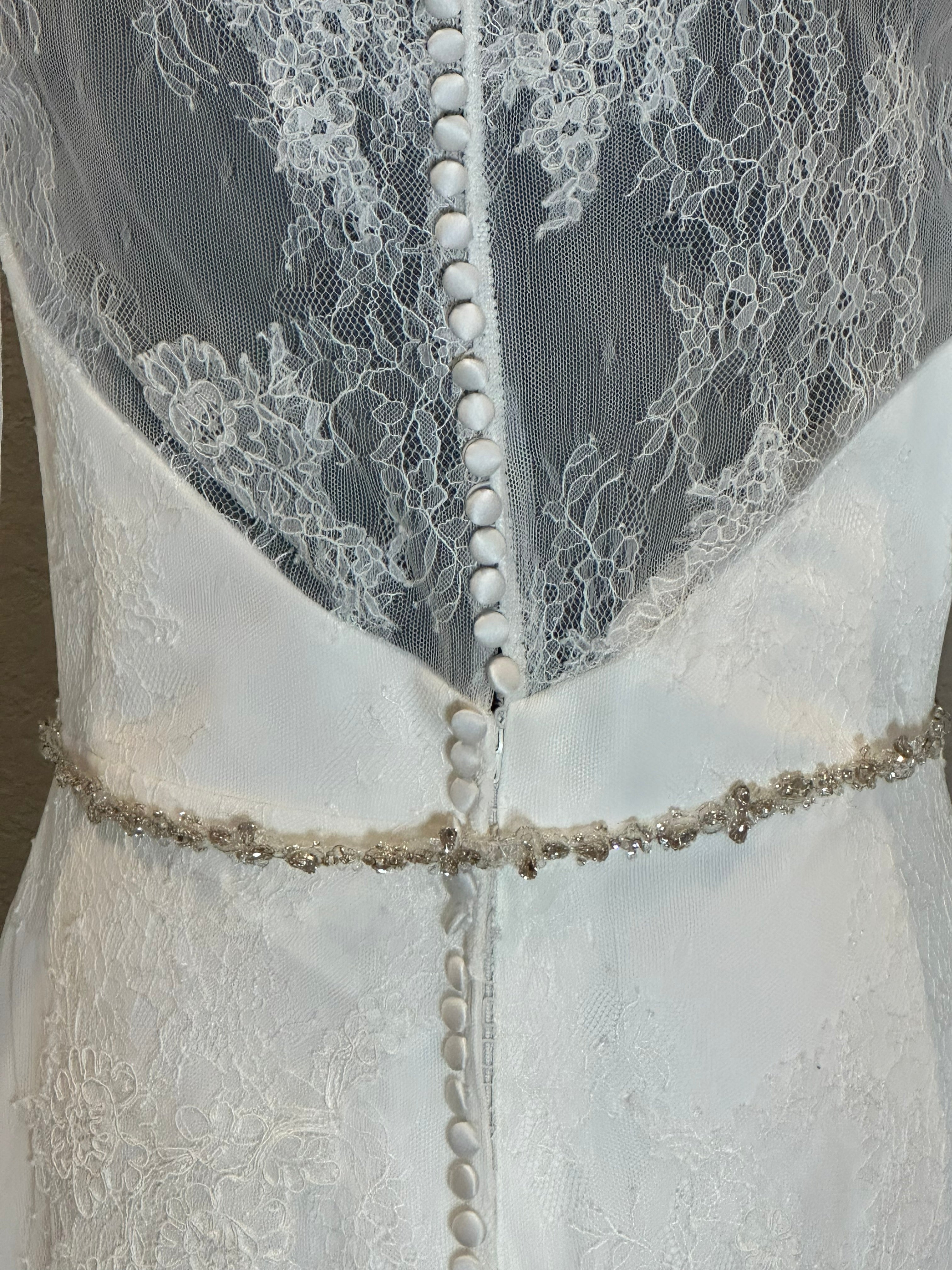 Christina Wu Long Sleeve Lace Mermaid Wedding Dress with Illusion Back & Train SIZE 10