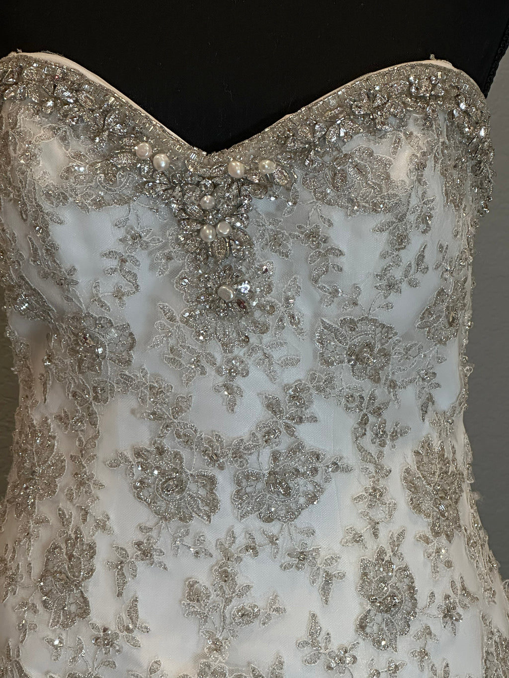 Christina Wu Strapless Wedding Dress – Beaded Bodice, Ruffle Ball Gown, Lace-Up Back- SIZE 10