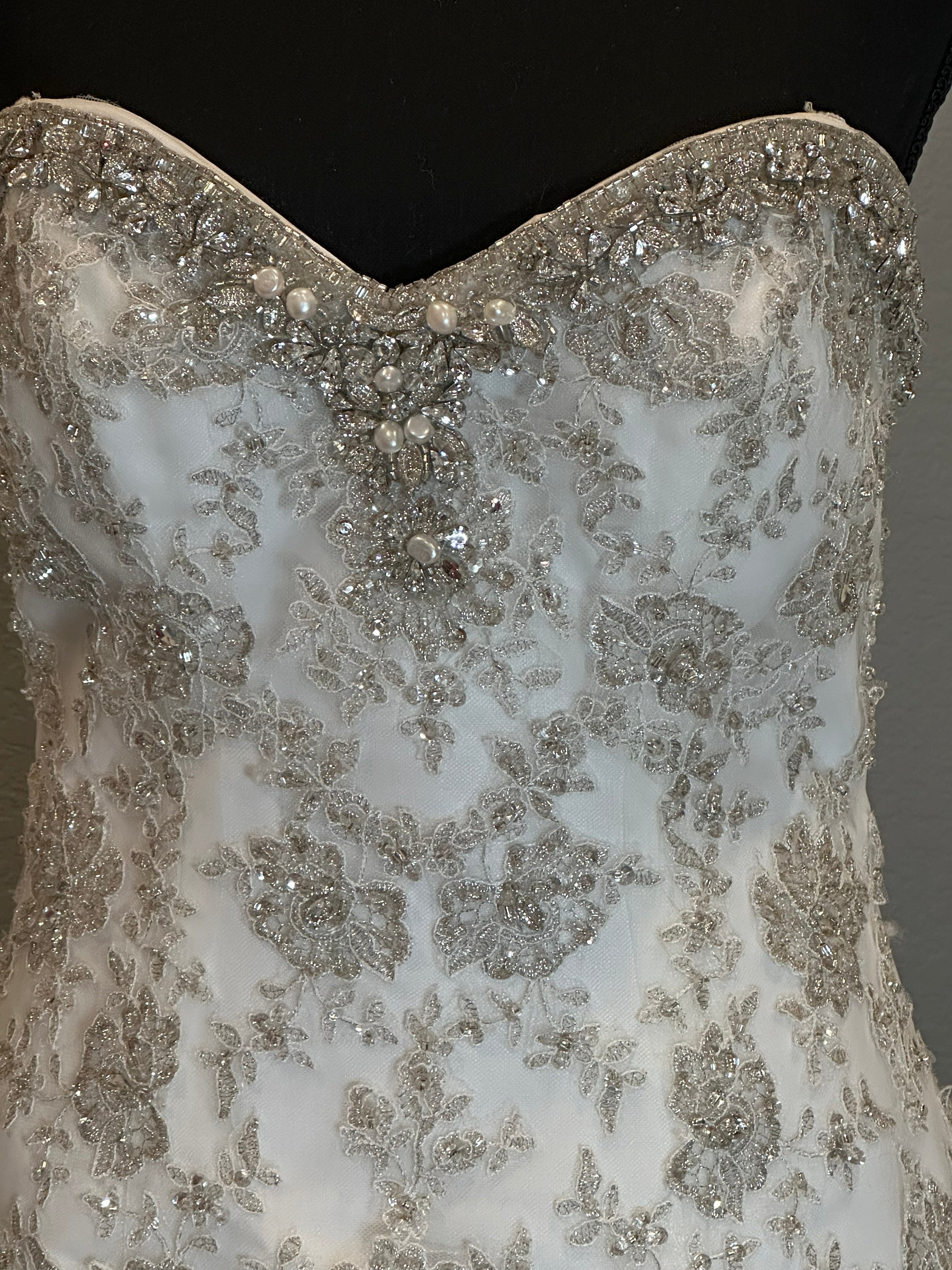 Christina Wu Strapless Wedding Dress – Beaded Bodice, Ruffle Ball Gown, Lace-Up Back- SIZE 10